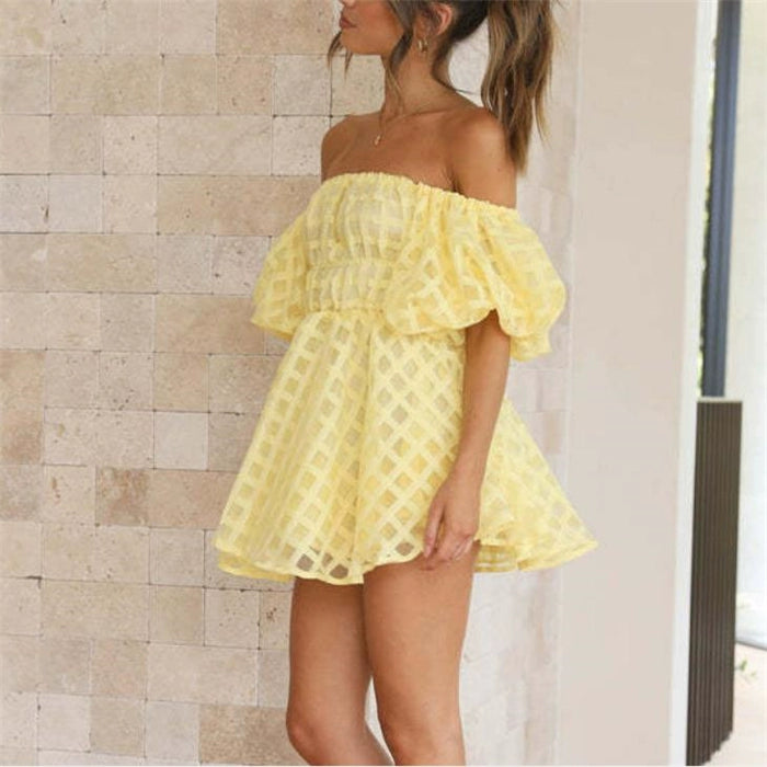 Sexy Off-Shoulder Mini Dress – High Waist & Short Skirt for a Bold Look