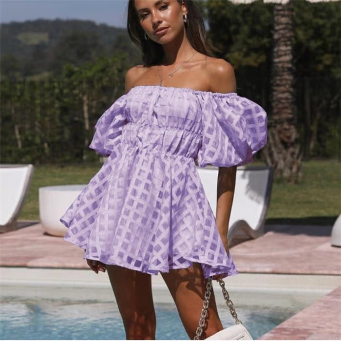 Sexy Off-Shoulder Mini Dress – High Waist & Short Skirt for a Bold Look