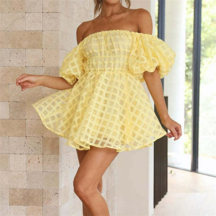 Sexy Off-Shoulder Mini Dress – High Waist & Short Skirt for a Bold Look