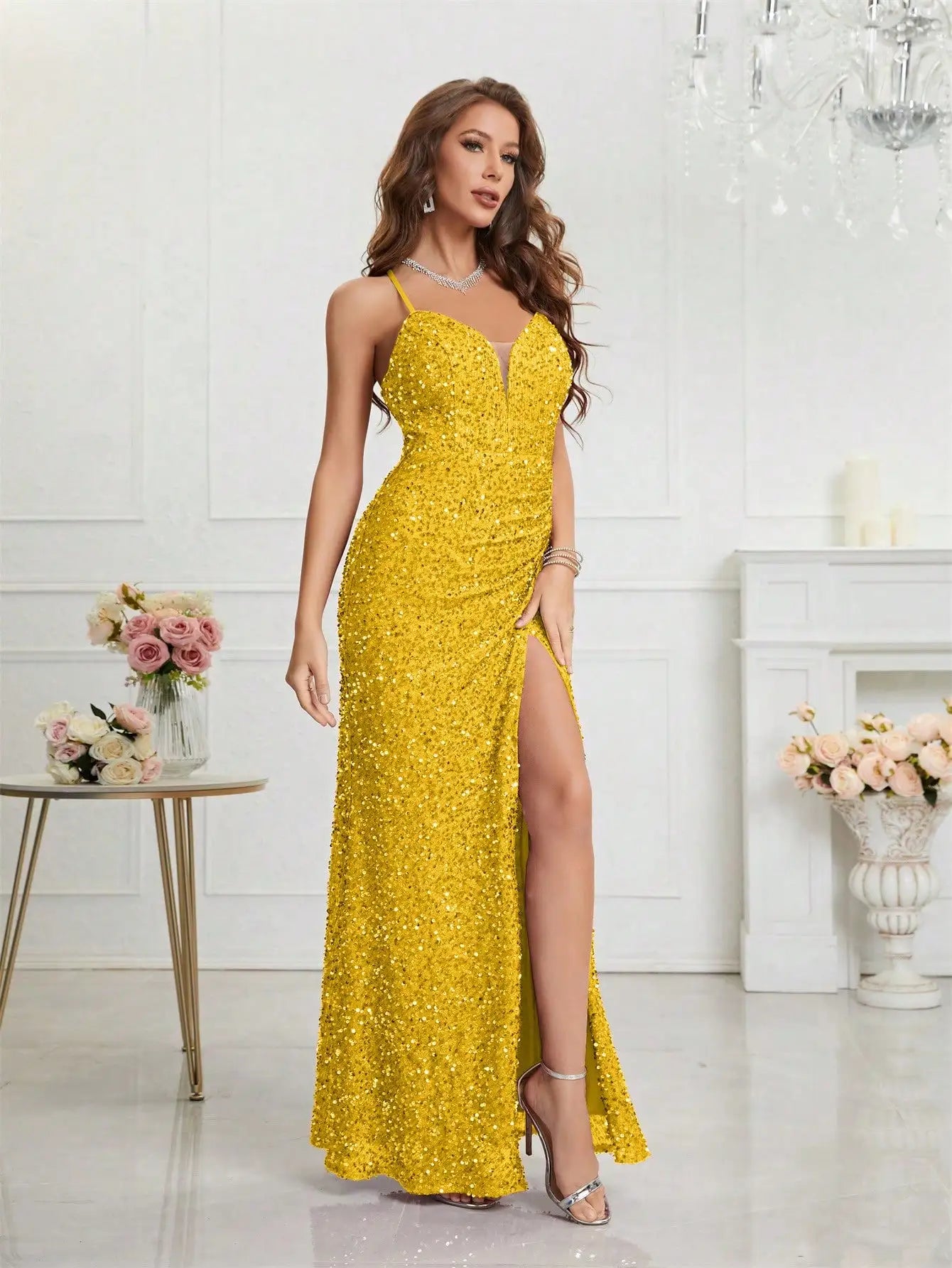 Split Thigh Sequin Cami Dress – The Perfect Party Outfit for Women