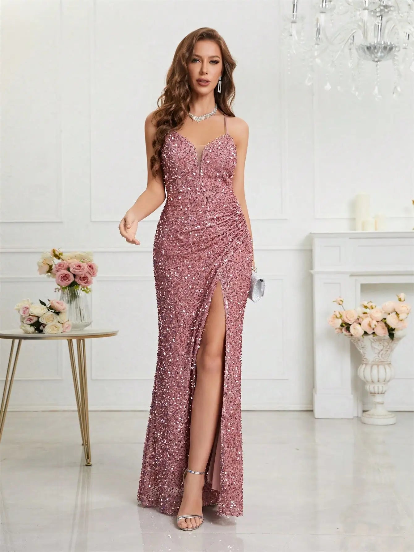 Split Thigh Sequin Cami Dress – The Perfect Party Outfit for Women