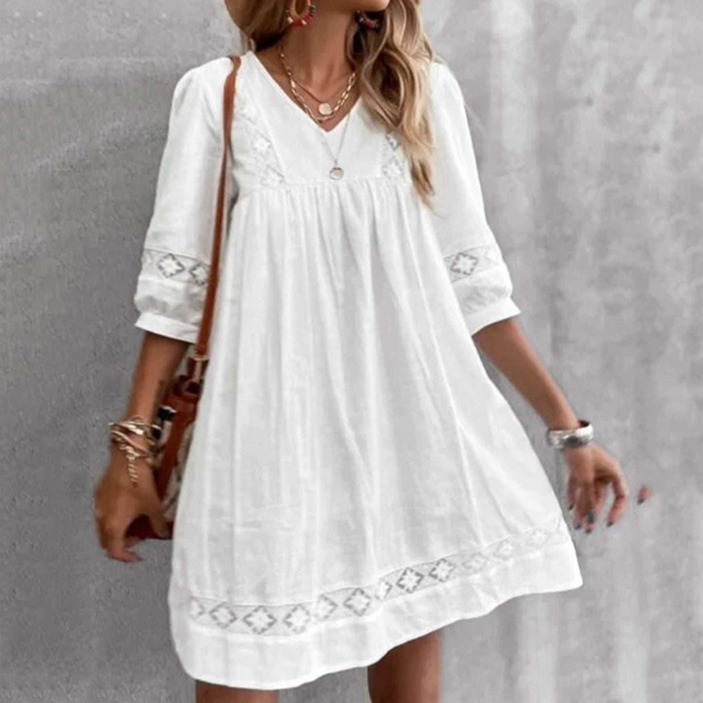 Boho Beach Dress: White Loose Midi Dress for Summer Comfort