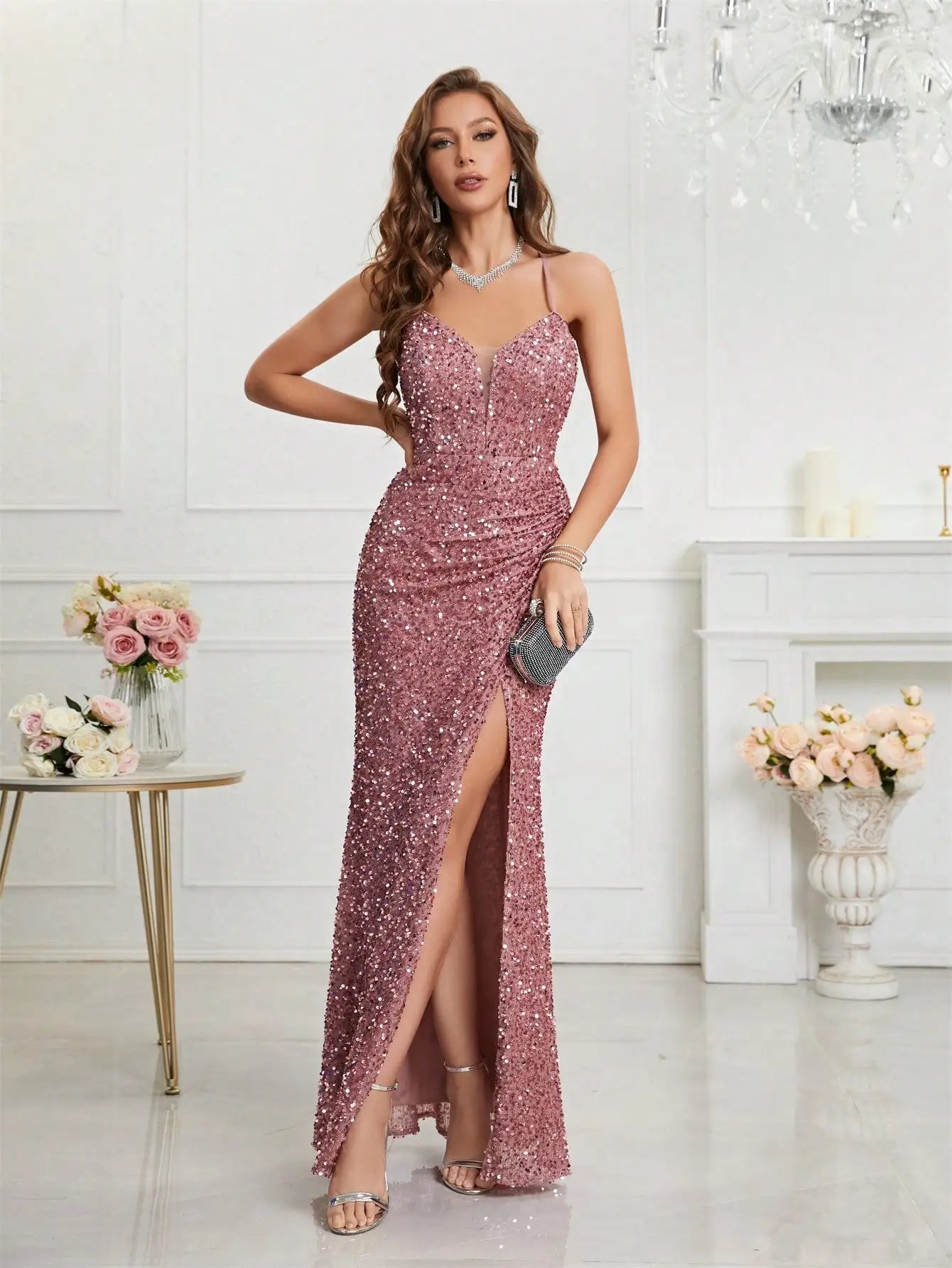 Split Thigh Sequin Cami Dress – The Perfect Party Outfit for Women