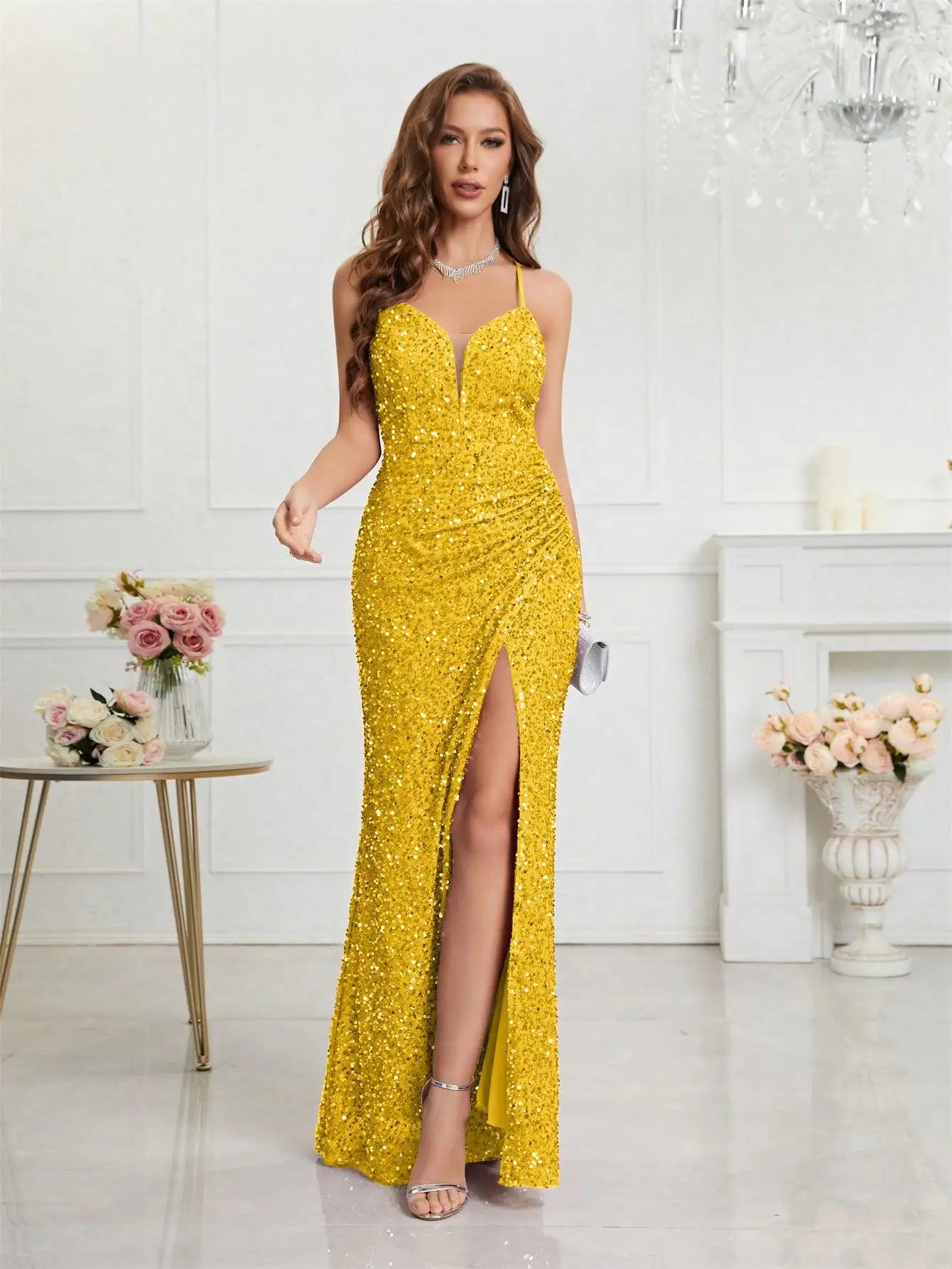 Split Thigh Sequin Cami Dress – The Perfect Party Outfit for Women