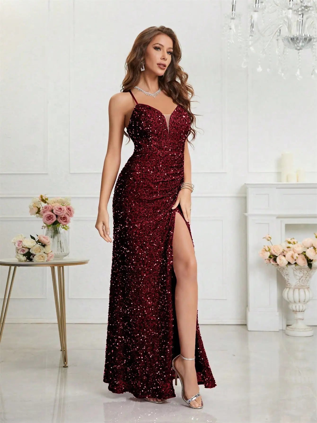 Split Thigh Sequin Cami Dress – The Perfect Party Outfit for Women