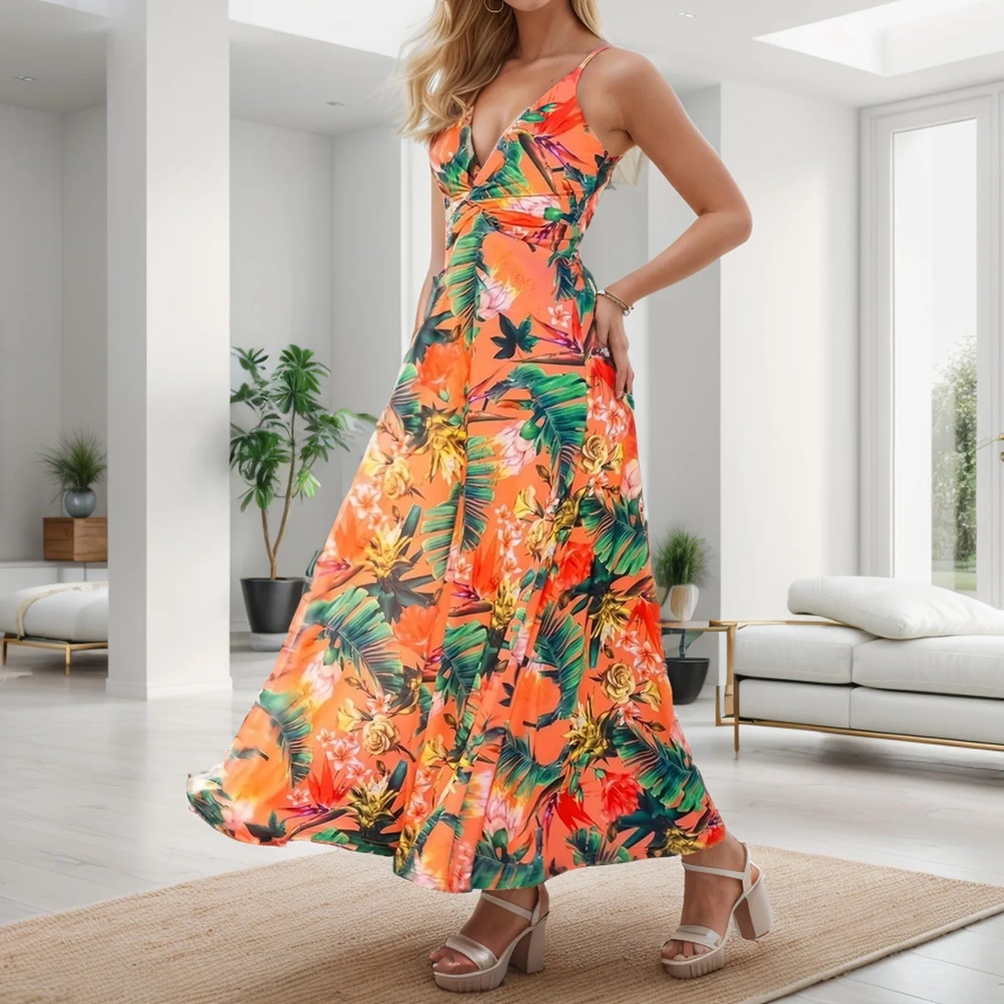 2025 Strappy Boho Beach Dress: Stylish Floral Maxi for Summer