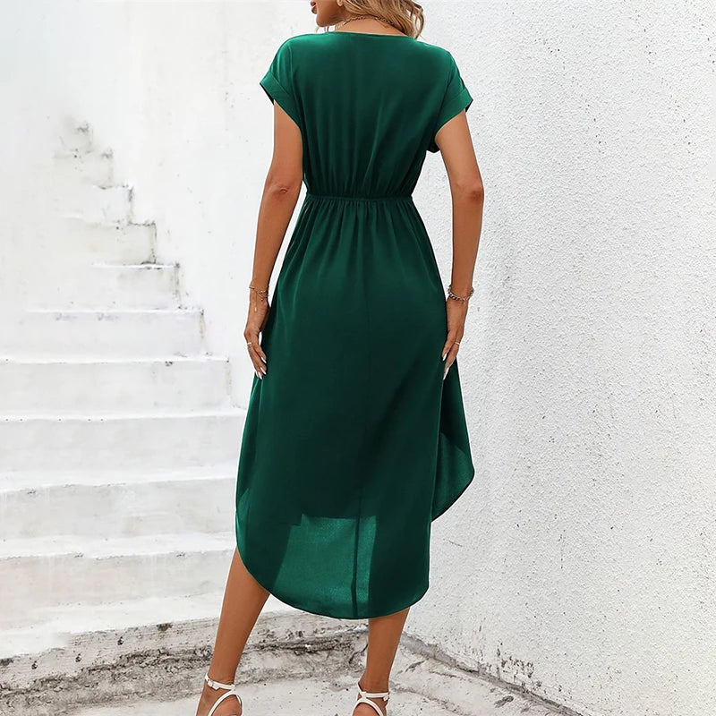 Best Green Sundress for Summer 2025: V-Neck Ruffle Midi Dress