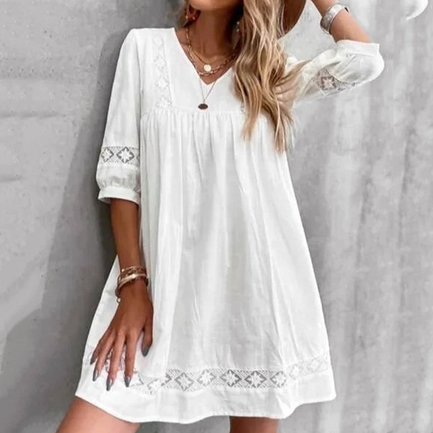Boho Beach Dress: White Loose Midi Dress for Summer Comfort