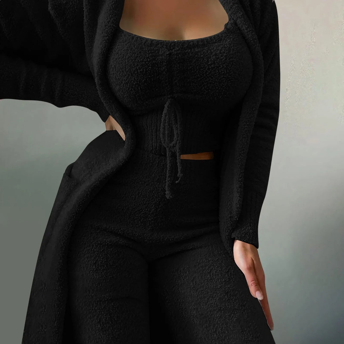 3 Pieces Softest Women’s Loungewear: Fleece Kimono & Pants Outfit