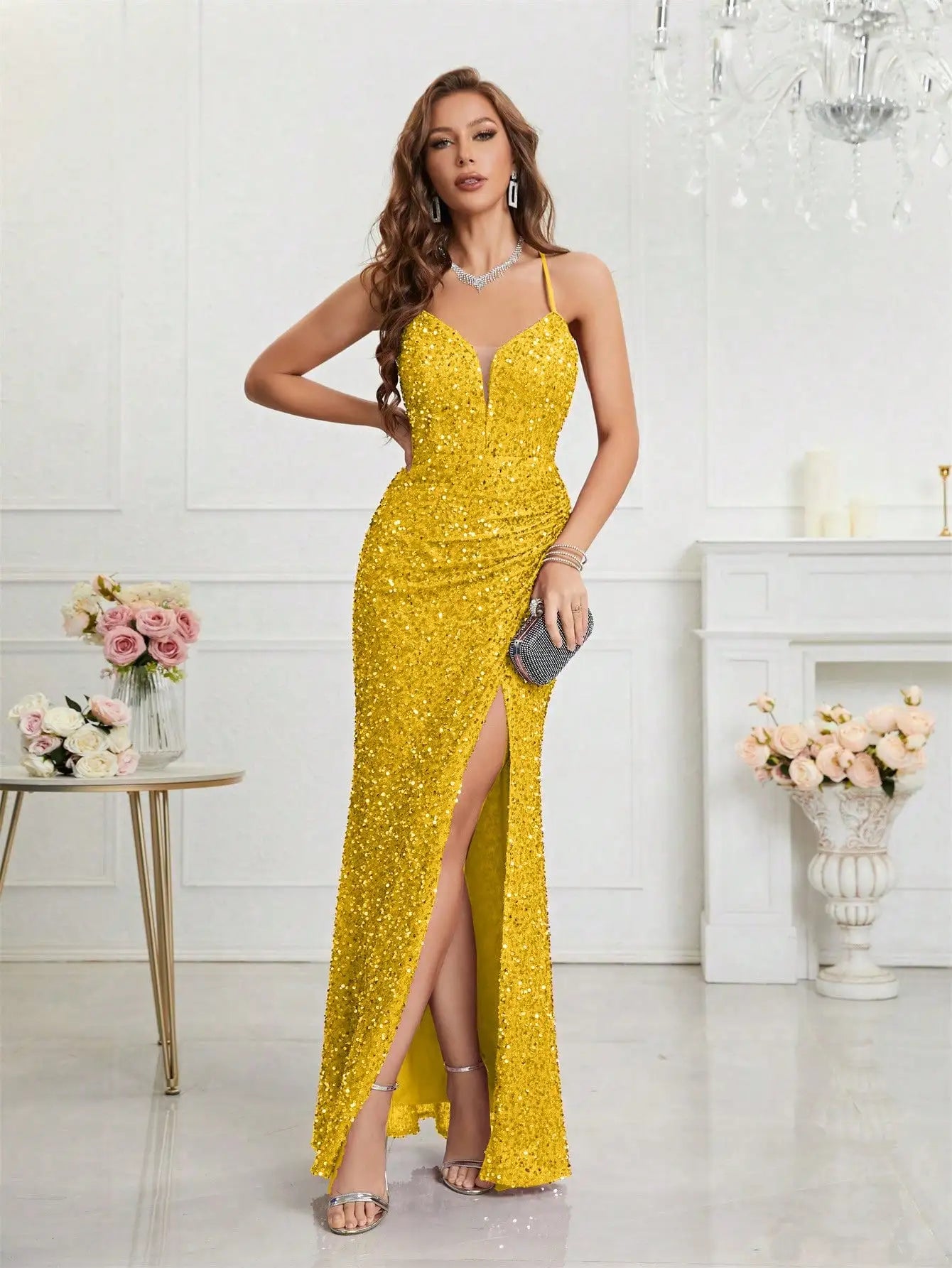 Split Thigh Sequin Cami Dress – The Perfect Party Outfit for Women