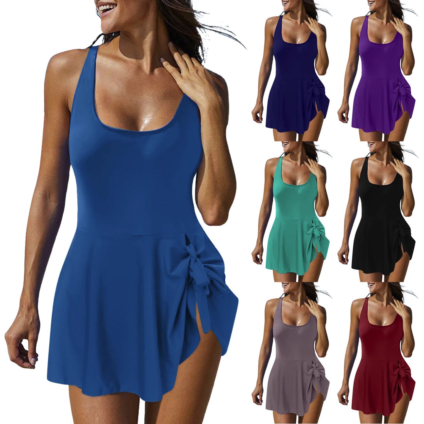 Vintage Print Swimwear: Strappy Back Swimdress Bottoms for Women
