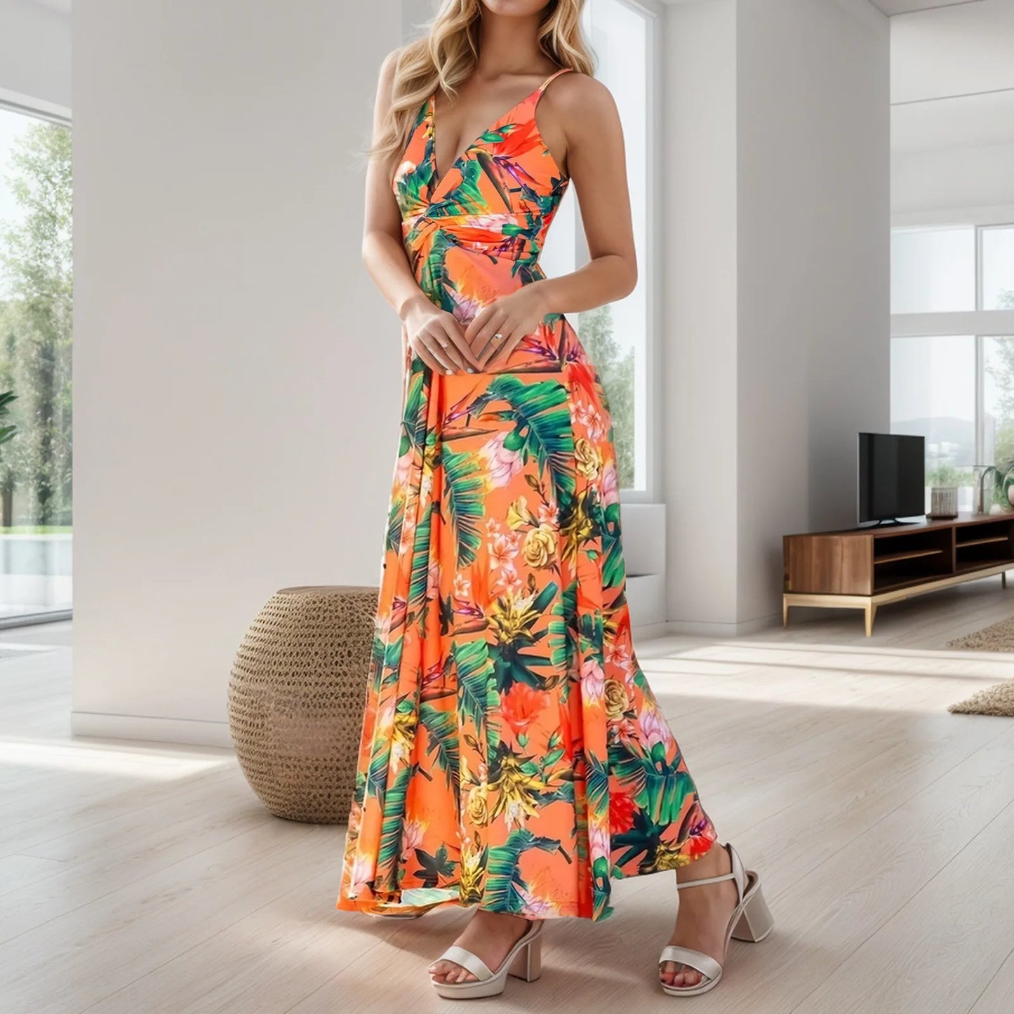 2025 Strappy Boho Beach Dress: Stylish Floral Maxi for Summer