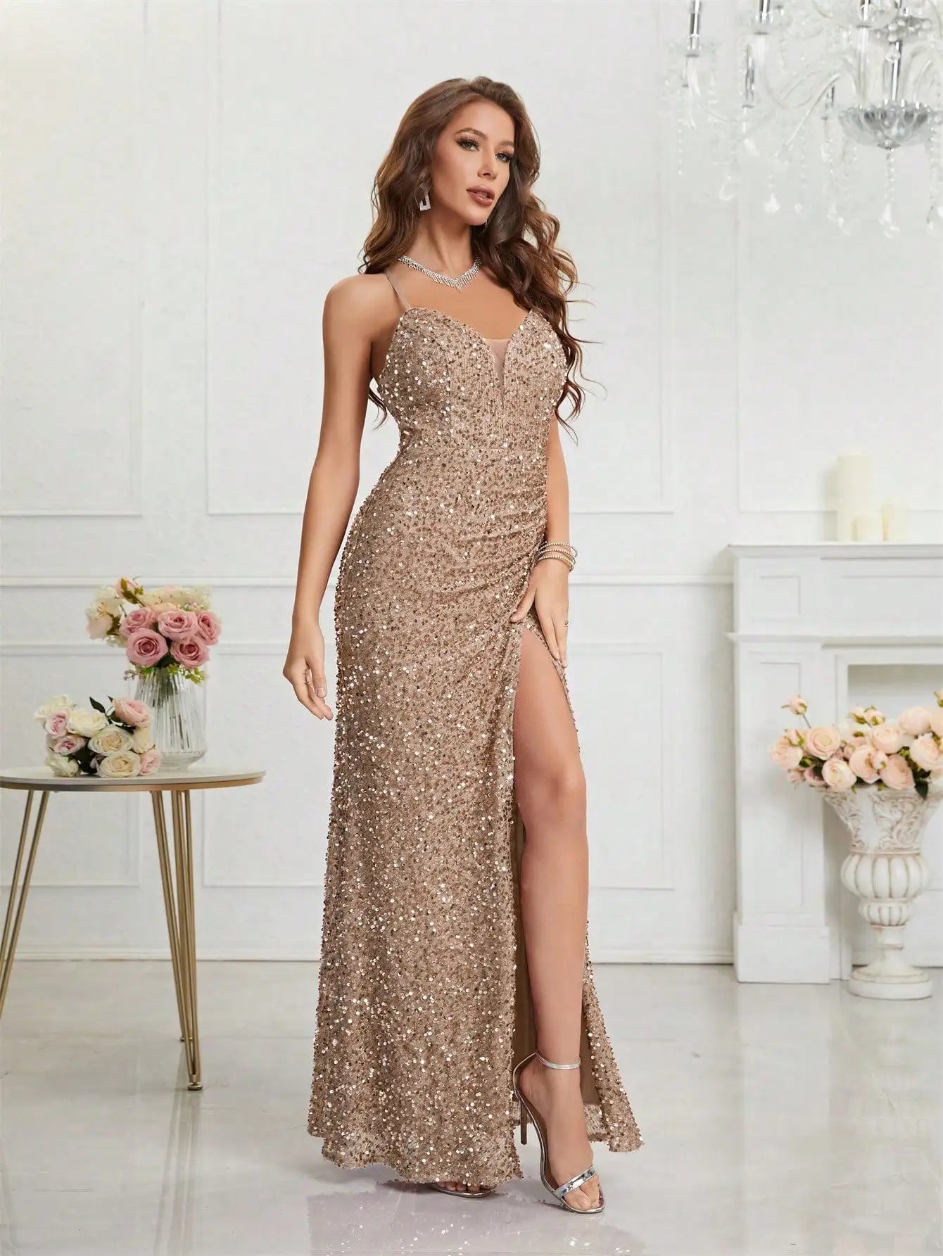 Split Thigh Sequin Cami Dress – The Perfect Party Outfit for Women