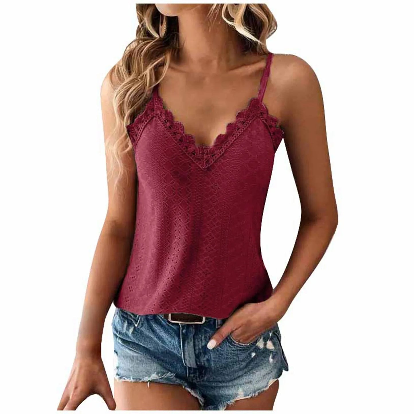 Summer Camis Tank Top for Women: Stylish & Slim Fit in Red Lace