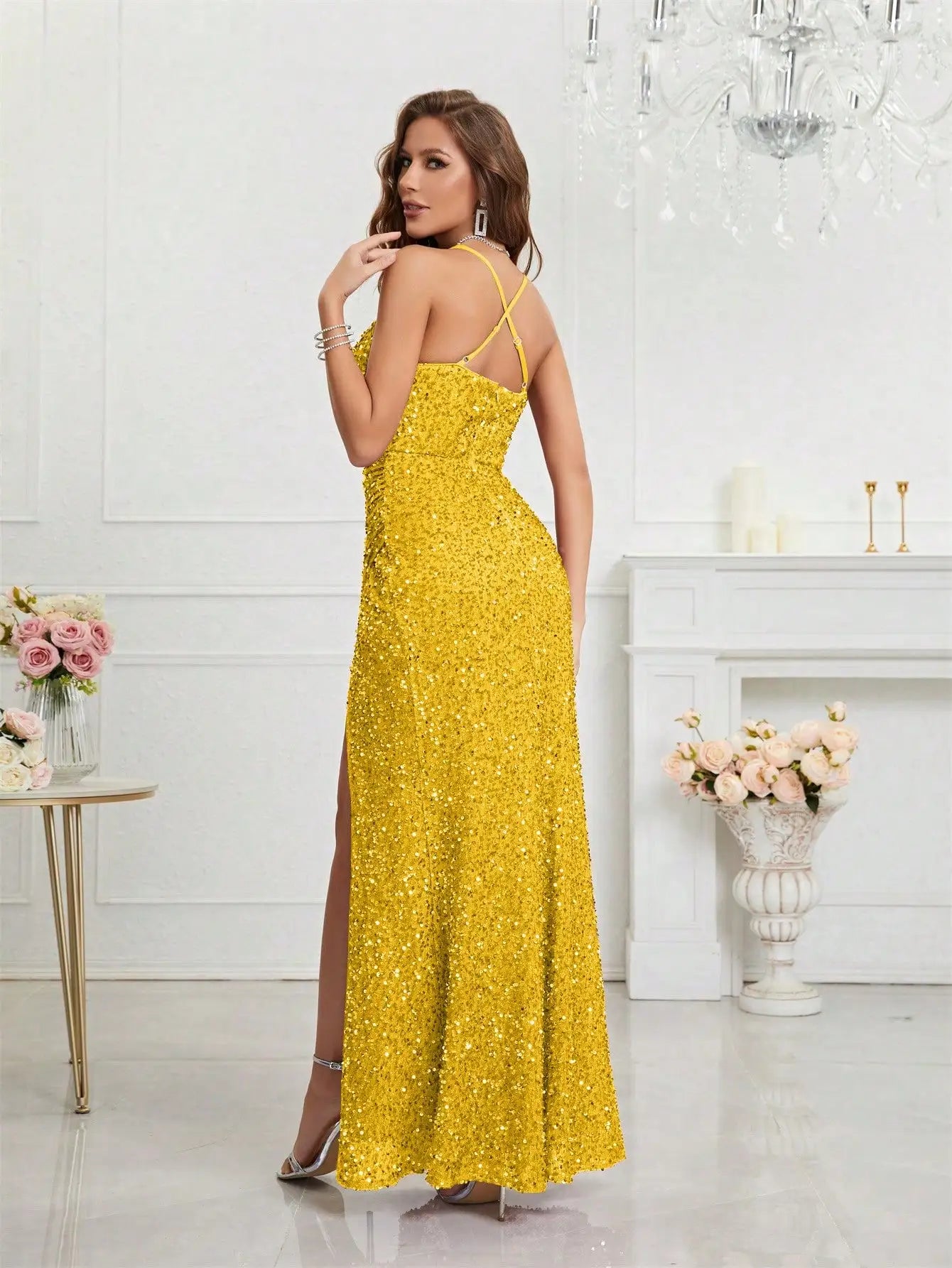 Split Thigh Sequin Cami Dress – The Perfect Party Outfit for Women