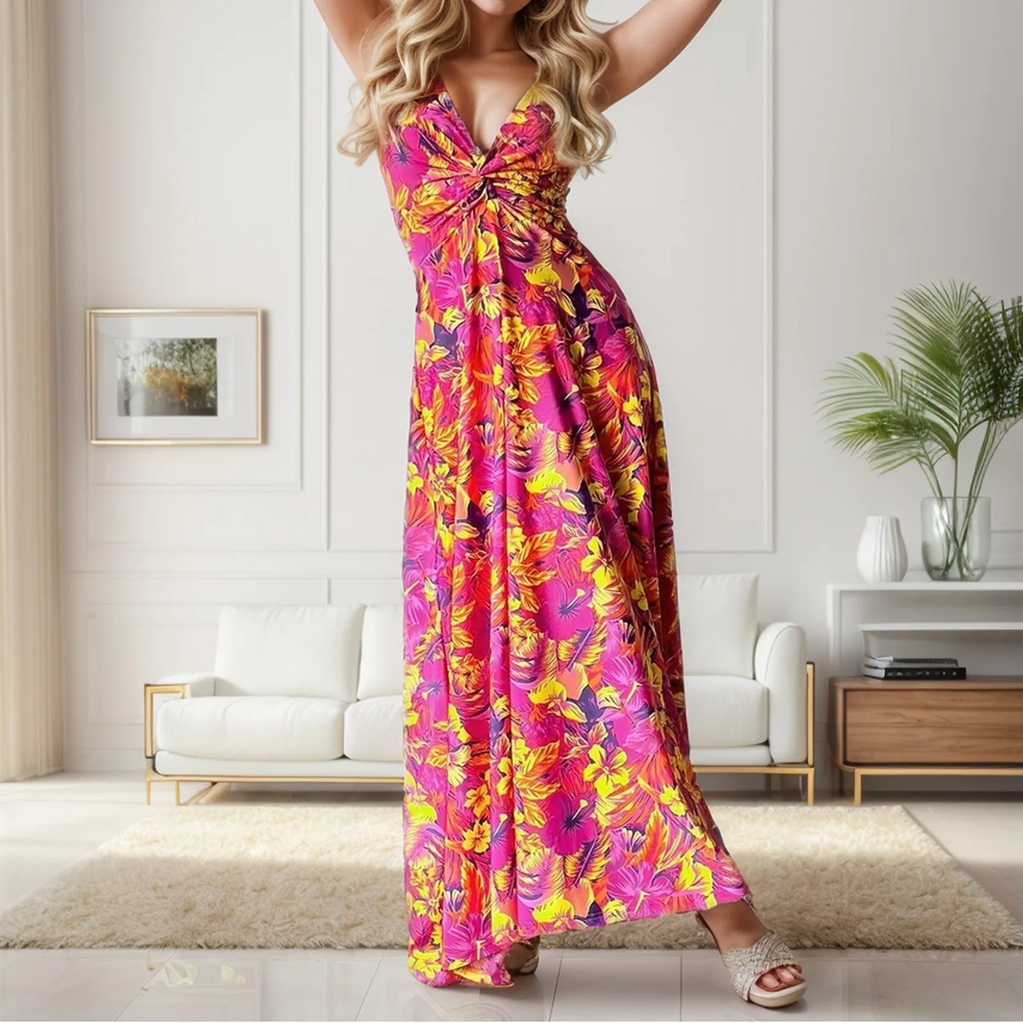 2025 Strappy Boho Beach Dress: Stylish Floral Maxi for Summer