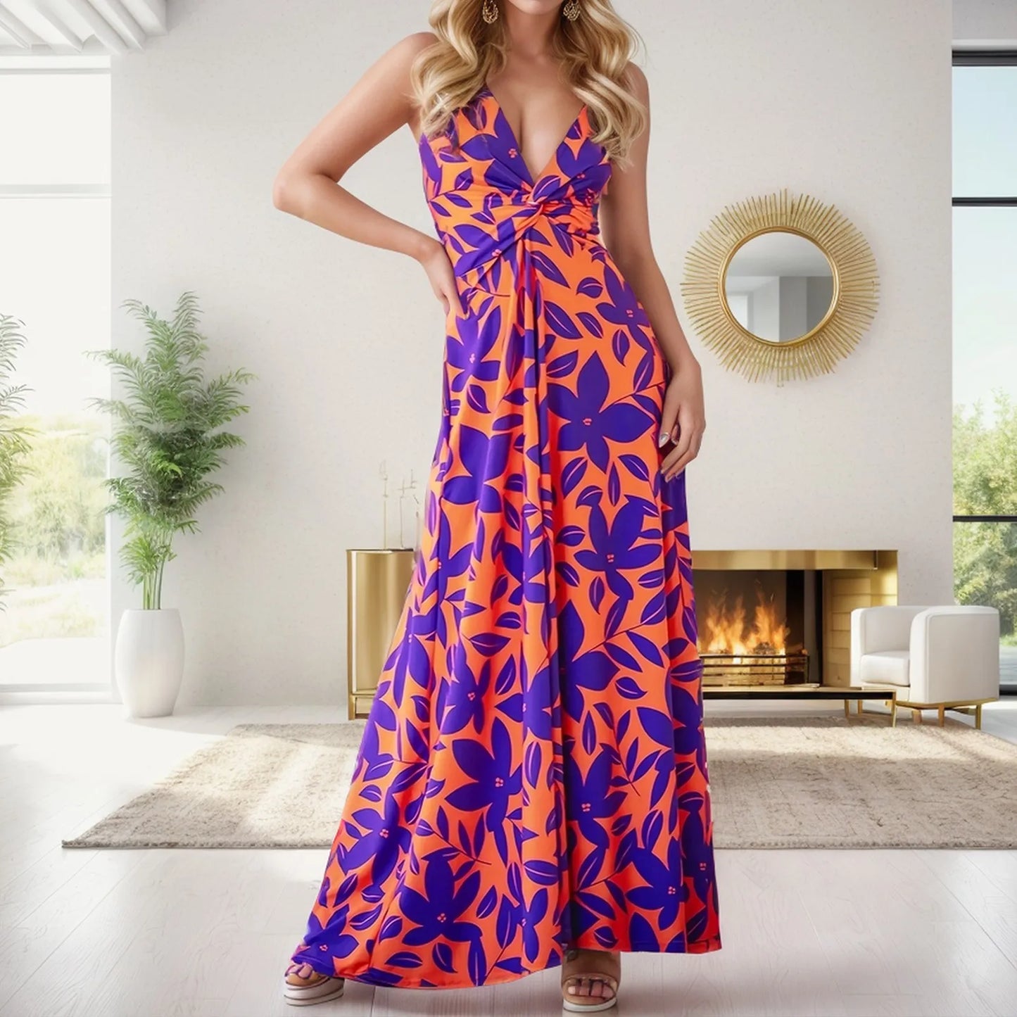 2025 Strappy Boho Beach Dress: Stylish Floral Maxi for Summer