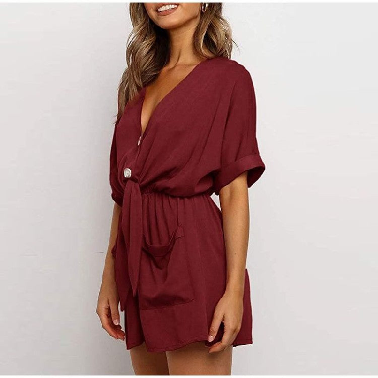 Women's One-Piece Shorts: V-Neck and Loose Fit