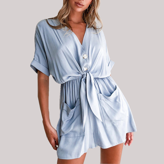 Women's One-Piece Shorts: V-Neck and Loose Fit