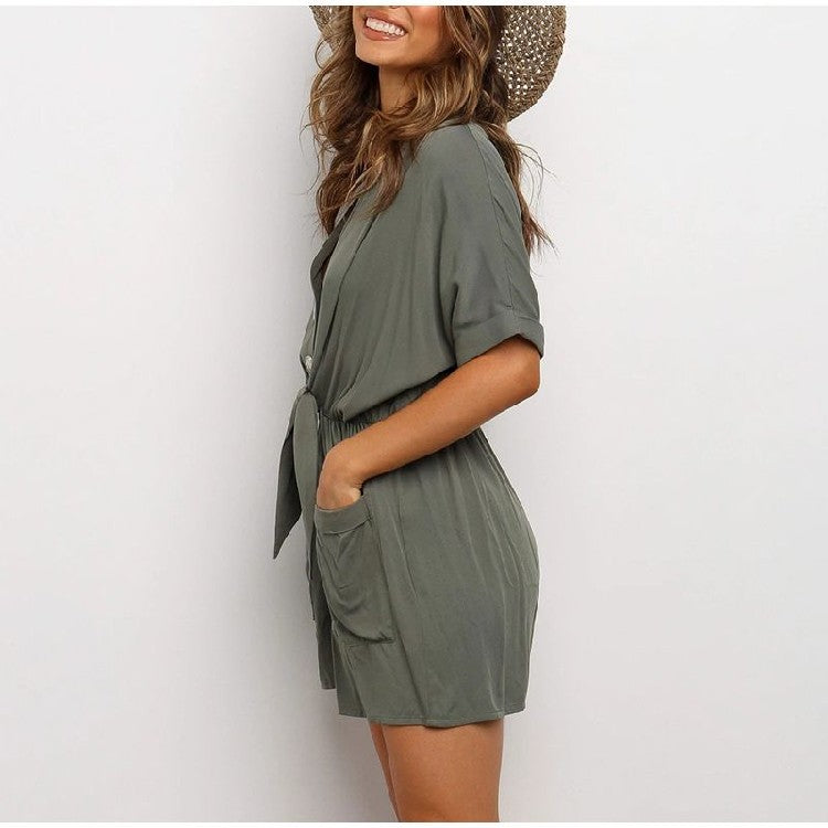 Women's One-Piece Shorts: V-Neck and Loose Fit