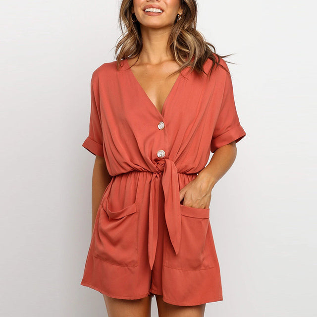 Women's One-Piece Shorts: V-Neck and Loose Fit