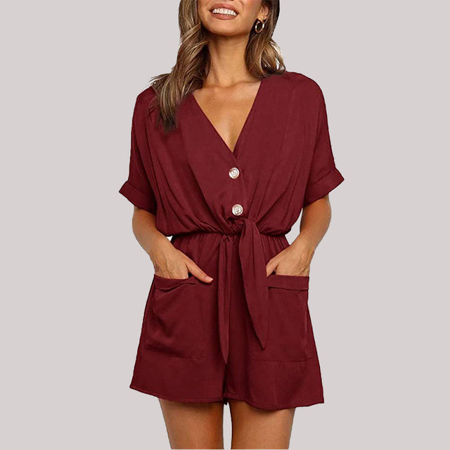 Women's One-Piece Shorts: V-Neck and Loose Fit
