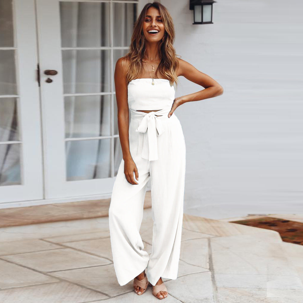 2025 Women Casual Strappy Jumpsuit Strapless Straight Pants