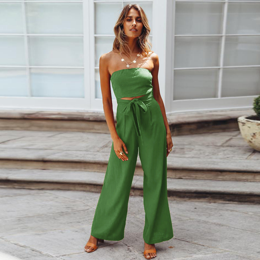 2025 Women Casual Strappy Jumpsuit Strapless Straight Pants