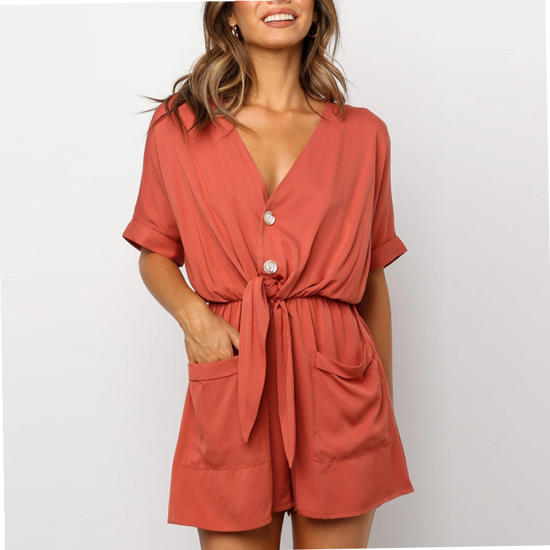 Women's One-Piece Shorts: V-Neck and Loose Fit
