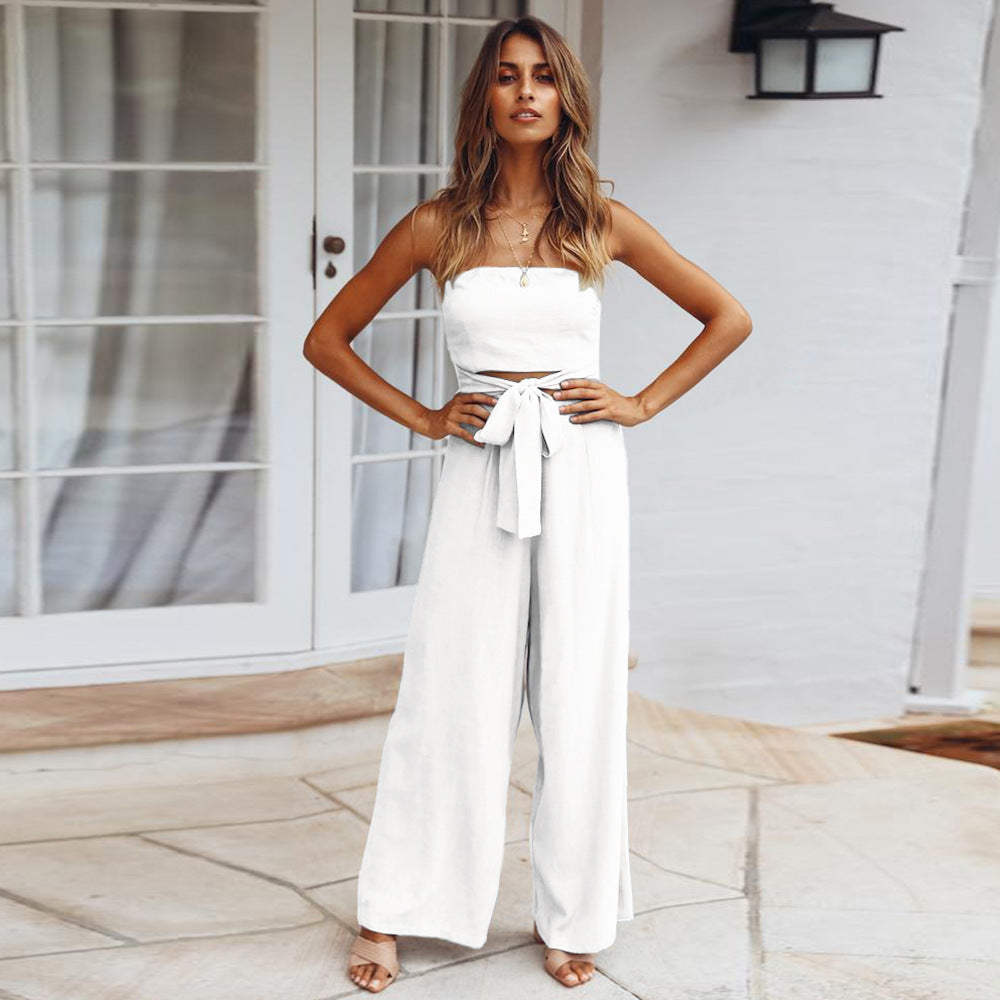 2025 Women Casual Strappy Jumpsuit Strapless Straight Pants