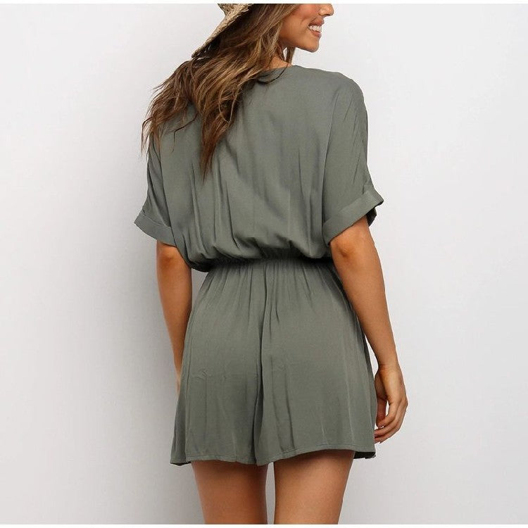 Women's One-Piece Shorts: V-Neck and Loose Fit