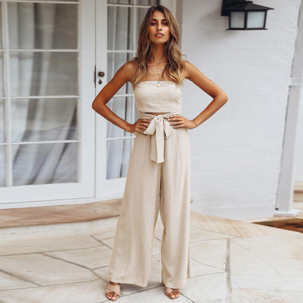 2025 Women Casual Strappy Jumpsuit Strapless Straight Pants