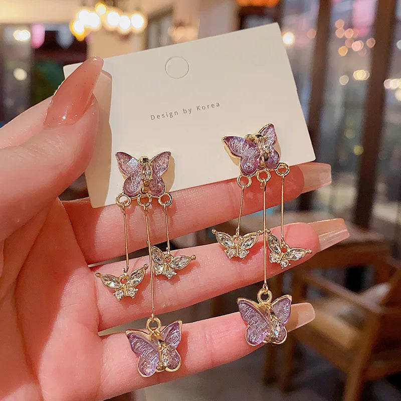 Purple Butterfly Long Tassel Earrings: Stylish Korean-Inspired Jewelry for Women