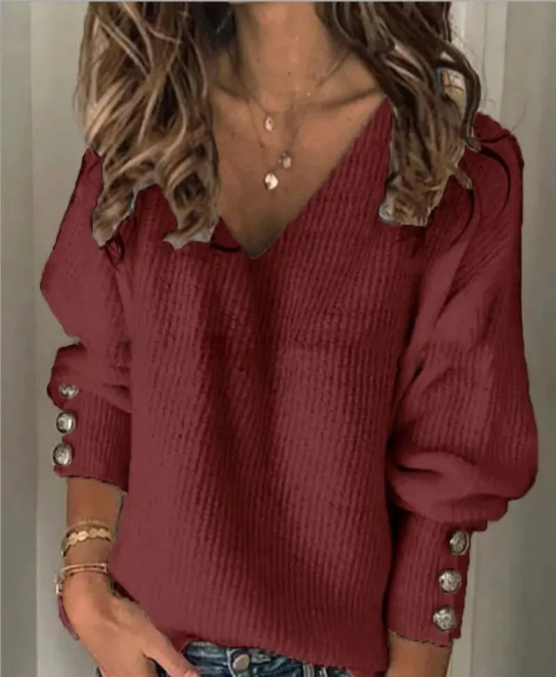 Women's V-Neck Knitted Top: Perfect for Spring and Autumn Style