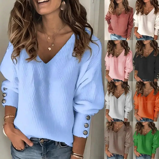 Women's V-Neck Knitted Top: Perfect for Spring and Autumn Style