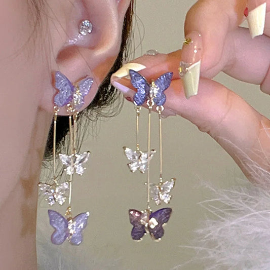 Purple Butterfly Long Tassel Earrings: Stylish Korean-Inspired Jewelry for Women