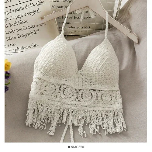 2025 Trend Alert: Retro Hollow Tassel Crop Tops with Built-In Bra