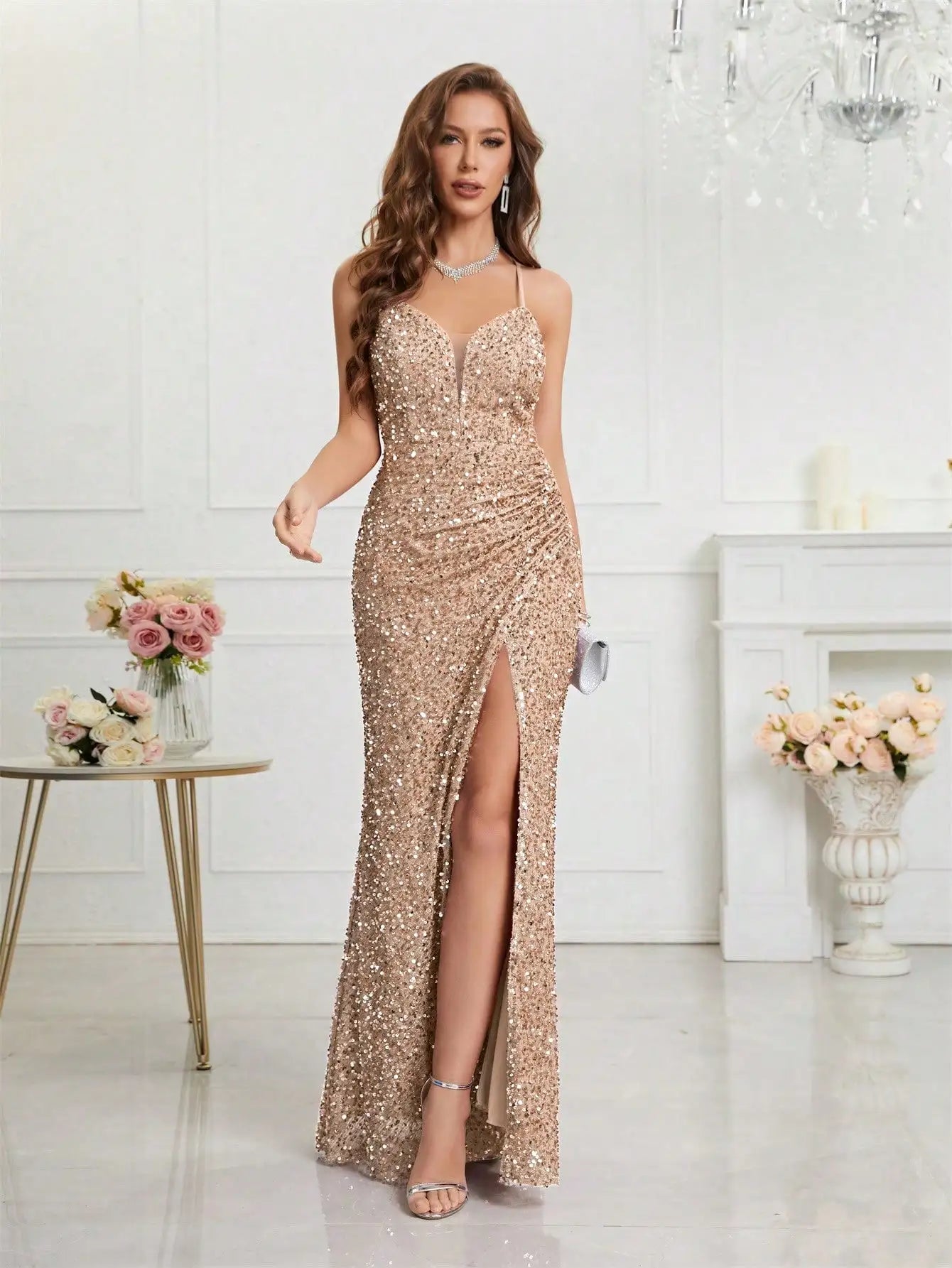 Split Thigh Sequin Cami Dress – The Perfect Party Outfit for Women