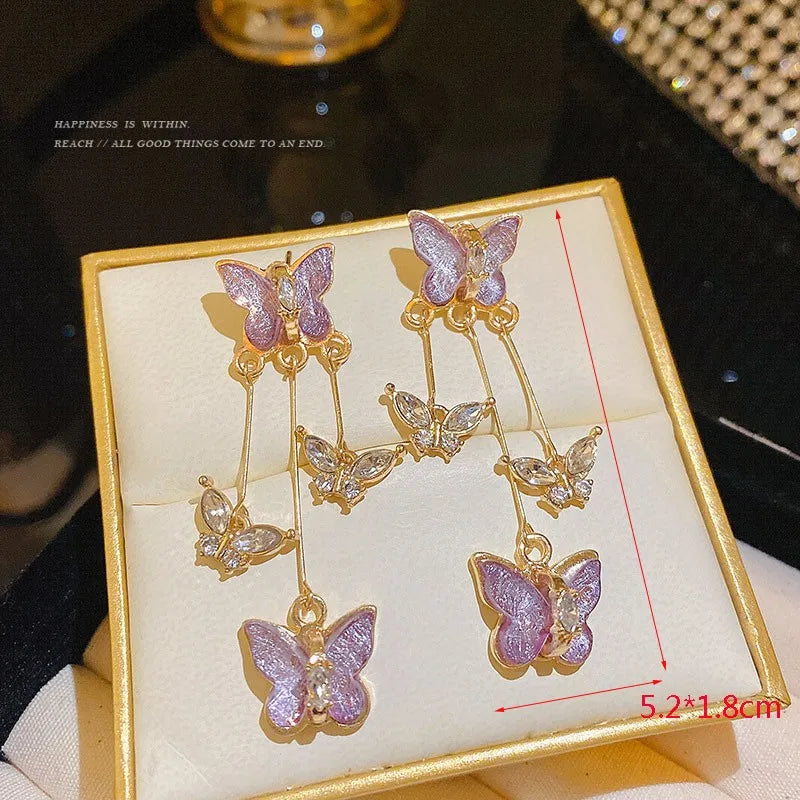 Purple Butterfly Long Tassel Earrings: Stylish Korean-Inspired Jewelry for Women