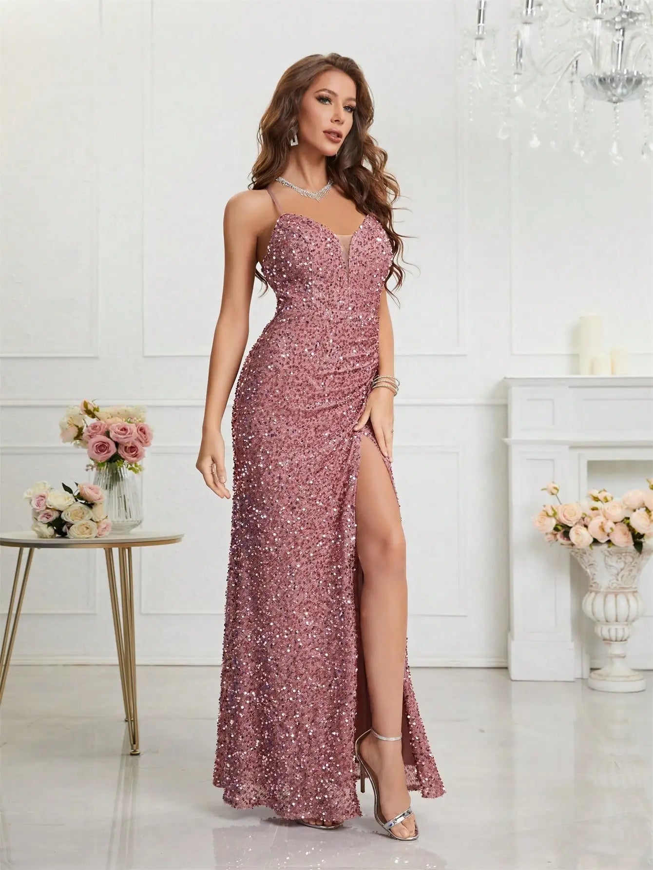 Split Thigh Sequin Cami Dress – The Perfect Party Outfit for Women