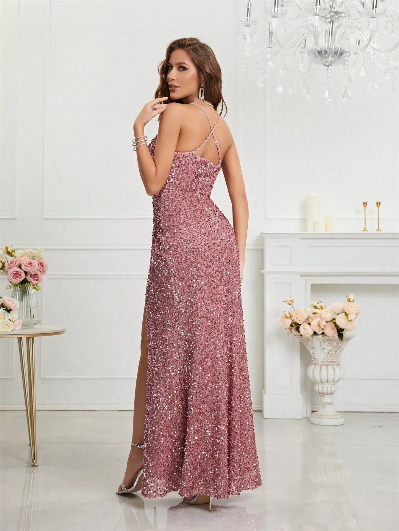 Split Thigh Sequin Cami Dress – The Perfect Party Outfit for Women