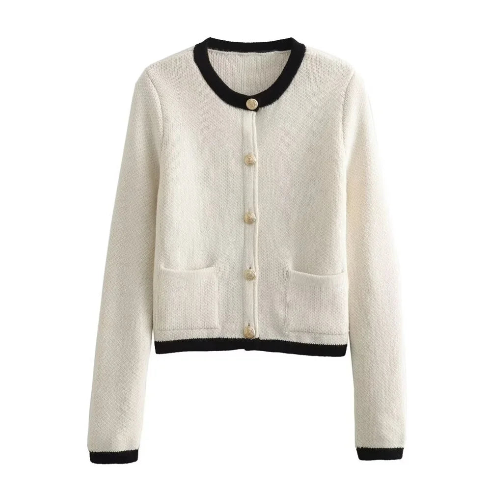 2025 Women's Knitted Coat: Bold Contrasting Colors for Spring and Autumn