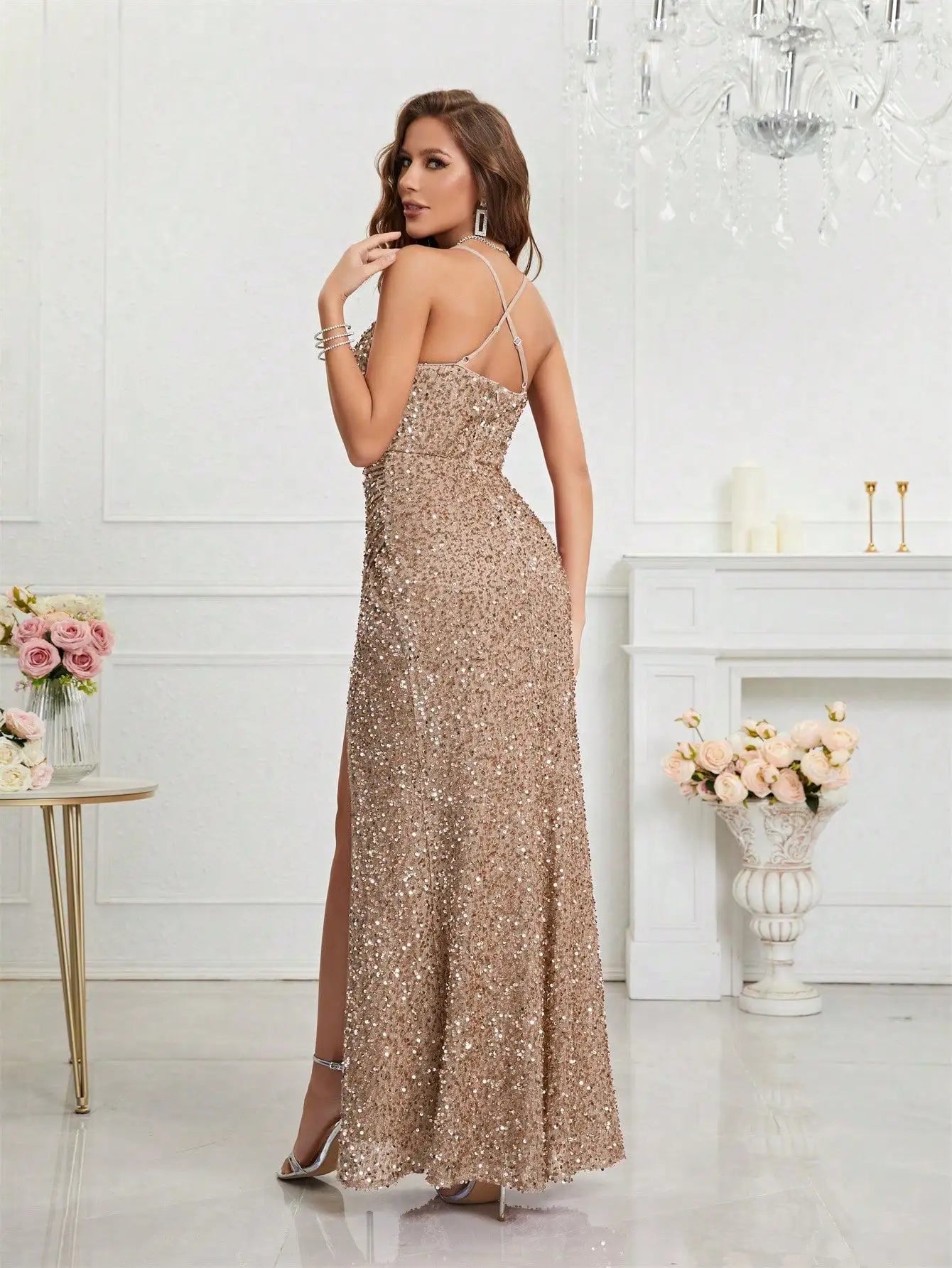 Split Thigh Sequin Cami Dress – The Perfect Party Outfit for Women