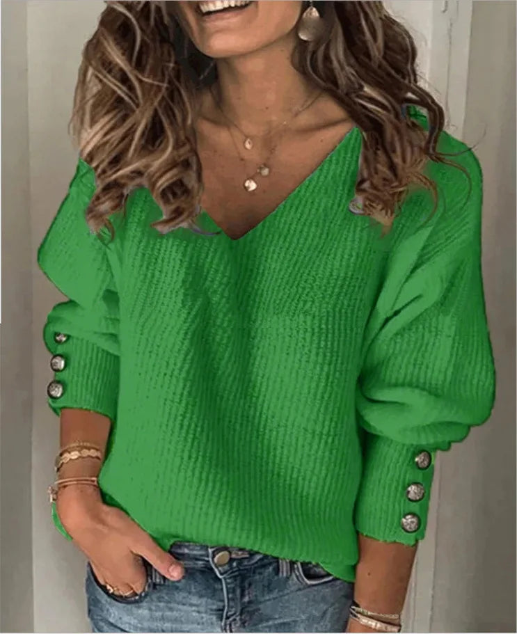 Women's V-Neck Knitted Top: Perfect for Spring and Autumn Style