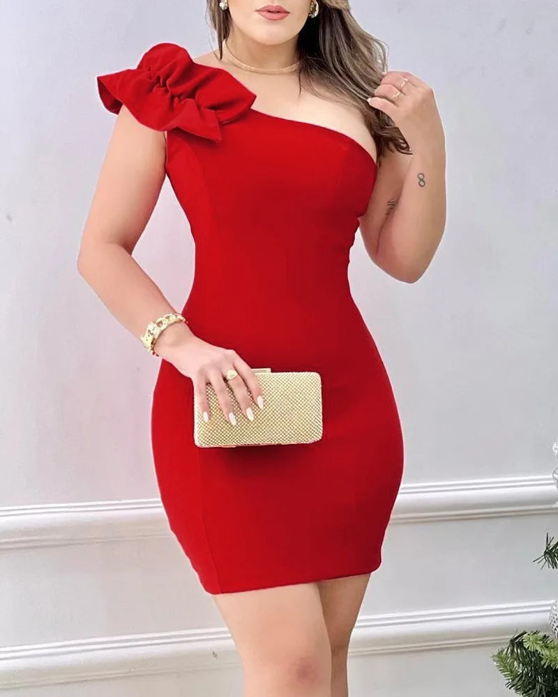 Stunning Red Applique Bodycon Dress: Perfect for Summer Parties & Club Nights