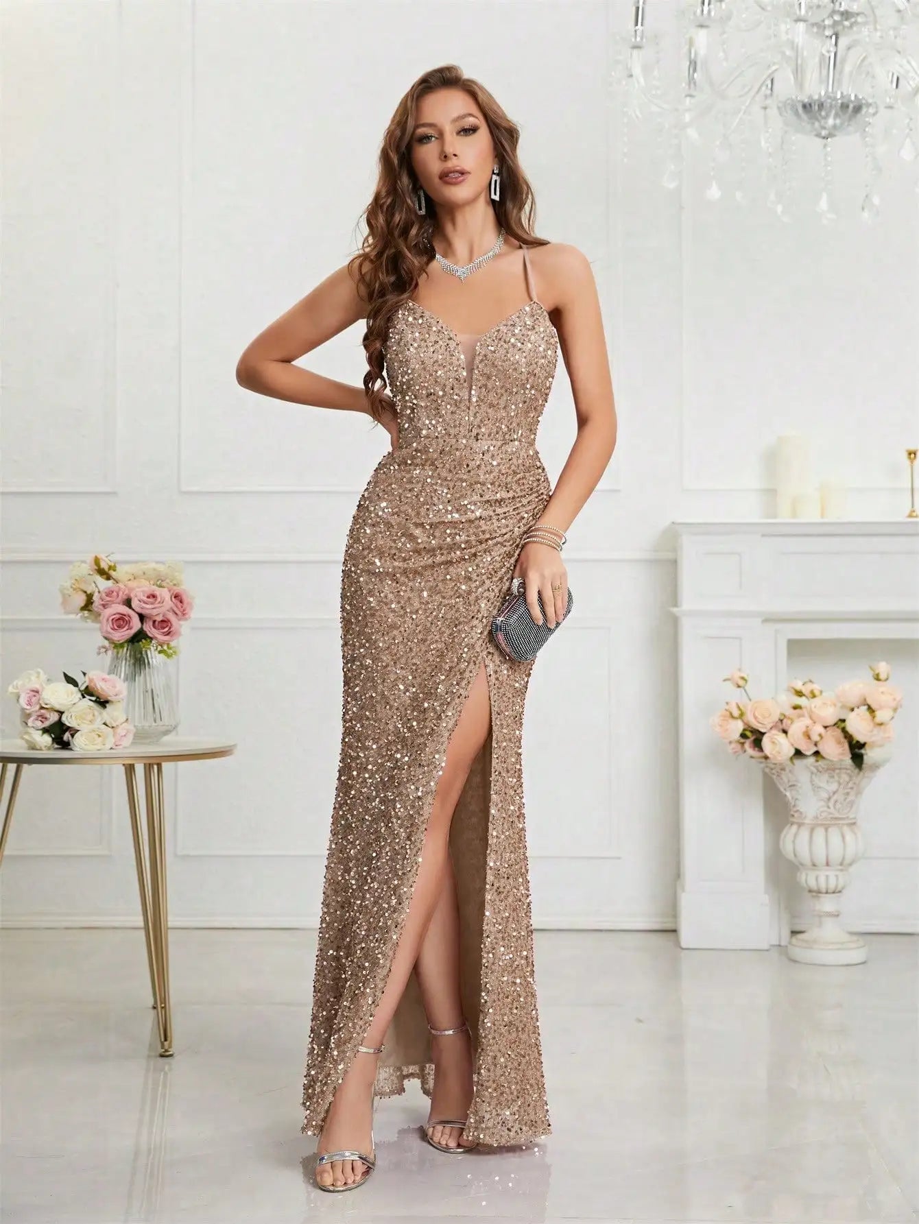 Split Thigh Sequin Cami Dress – The Perfect Party Outfit for Women