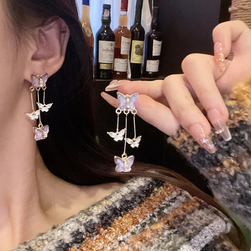 Purple Butterfly Long Tassel Earrings: Stylish Korean-Inspired Jewelry for Women